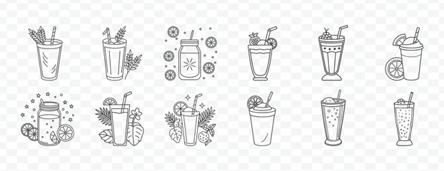 Smoothie Glass Collection in Minimalist Line Art Style Featuring Various Shapes and Toppings Designs