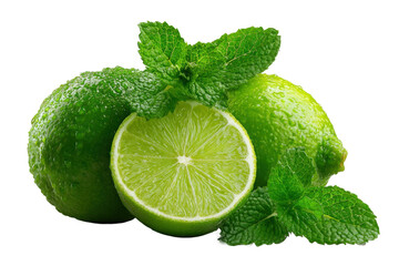 Lime harvesting event orchard food photography fresh environment. Isolated on transparent background, png.