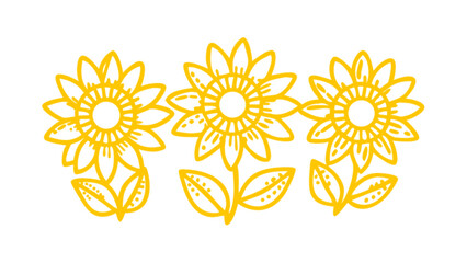 Three yellow sunflowers drawing vector design element summer floral illustration sunflower graphic design 100