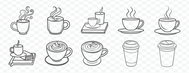 Collection of Hand Drawn Coffee Cup Art Illustrations Featuring Unique Styles for Creative Design Projects