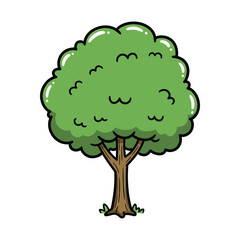 Cartoon tree with green leaves isolated on white background, a whimsical illustration of natures beauty, perfect for adding a touch of charm to any design project