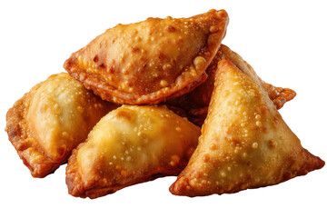 Fried empanadas cooking process indoor food photography close-up. Isolated on transparent background, png.