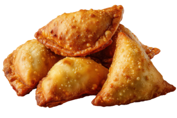 Fried empanadas cooking process indoor food photography close-up. Isolated on transparent background, png.