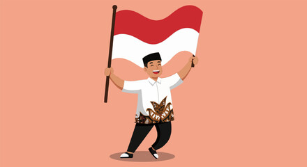 Independence Day Celebration in Indonesia  17 agustus Flat Vector Illustration

