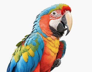 The artwork of Macaw is set against a clean white background, which is dynamically broken up by splashes and drips of paint in various colors, including red, orange, and yellow.  (1)