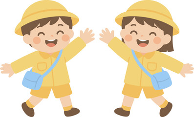 Happy Kindergarten & Preschool Character Set, Welcoming Mascot for School Events, Children's Day and Back to School Illustration.