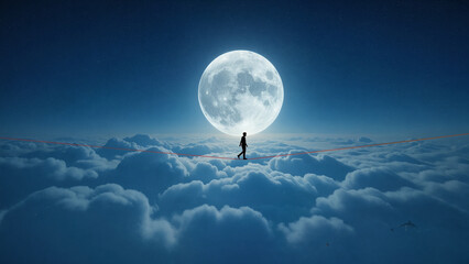 tightrope walker above cloud sea