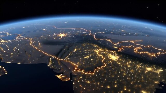Uzbekistan Map Illuminated Night Earth View