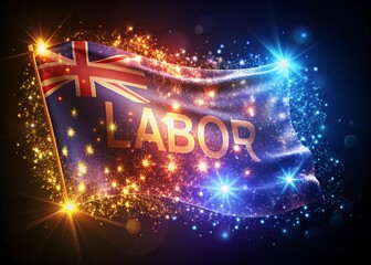 Labor day celebration with union jack flag and fireworks
