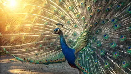 Obraz premium Majestic Peacock Displaying Vibrant Feathers in Natural Habitat