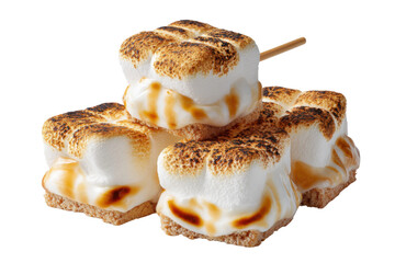 Delicious toasted marshmallow s'mores recipe outdoor food fun. Isolated on transparent background, png.