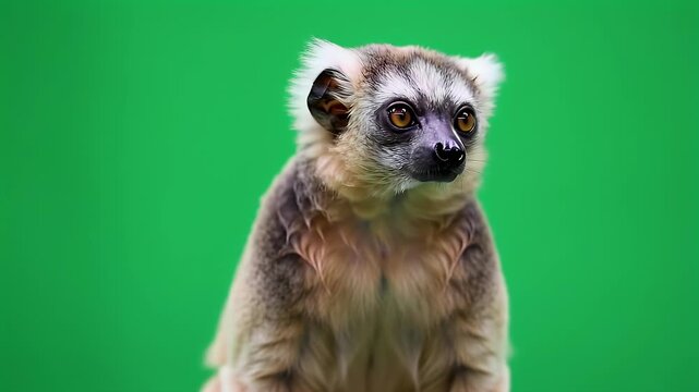 Curious Lemur Portrait Against a Vibrant Green Background