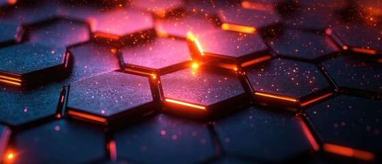 Abstract Hexagonal Structure: Glowing Network of Polygons