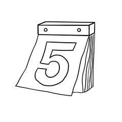 Illustration of a vintage calendar show date the fifth with black outline.