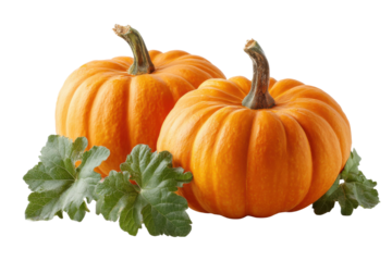 Harvesting fresh pumpkins in autumn farm still life outdoor view. Isolated on transparent background, png.