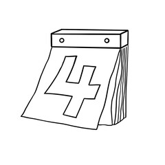 Illustration of a vintage paper calendar of date fourth in black outline
