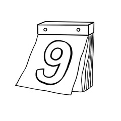 Illustration of a vintage calendar show date nineth with black outline.