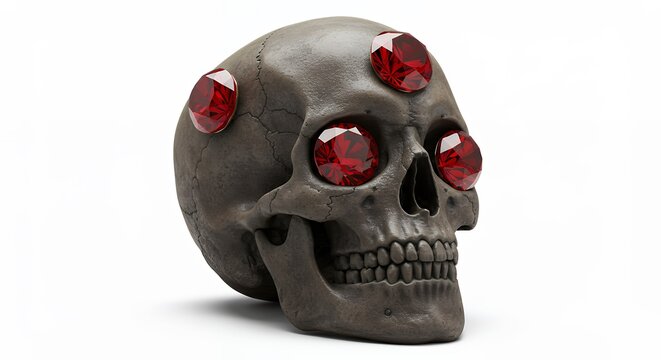 Dark gray decorative skull with red gemstones