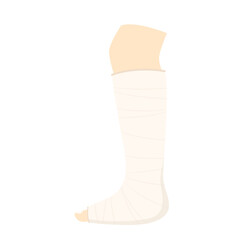 Orthopedic plaster cast, broken leg, trauma rehabilitation, bone fracture flat vector sign icon.