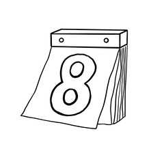 Illustration of a vintage paper calendar of date eighth in black outline