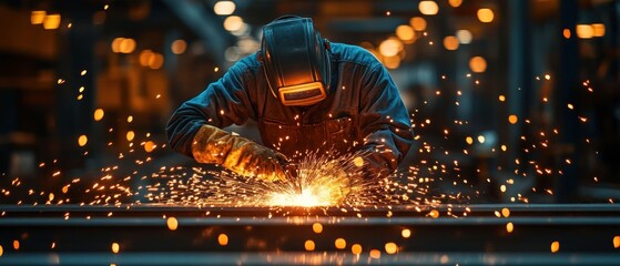 Sparks Fly: A Welder's Intense Focus in a Busy Industrial Setting