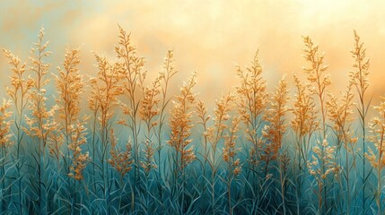 Golden Hour Meadow: Serene Sunset Grassland Painting