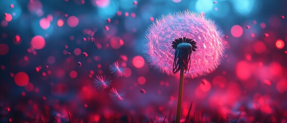 Enchanted Dandelion: A Surreal Bloom in Neon Hues