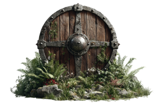 Defensive action shield display nature setting 3d rendered scene. Isolated on transparent background, png.