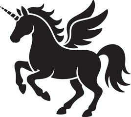 Black winged unicorn silhouette prancing pegasus horse