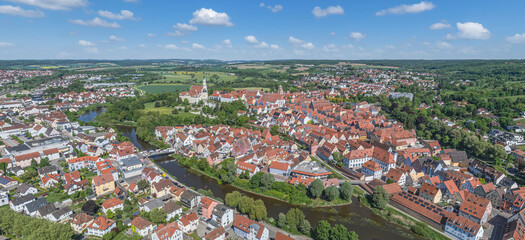 Die nordschwäbische Kreisstadt Donauwörth aus der Vogelperspektive