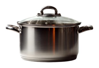 Cooking action with a stainless steel pot in a kitchen environment capturing culinary creativity isolated on transparent background