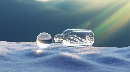 Glass Bottle on an Ice Floe under an Aurora Sky
