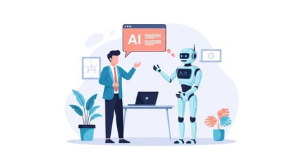Conceptual illustration of a business professional engaging with advanced artificial intelligence