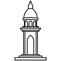 Side View Mosque Tower Line Illustration