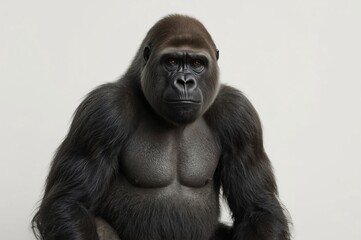 Fototapeta premium Studio Gorilla Portrait Powerful primate, intense gaze, white background, conservation