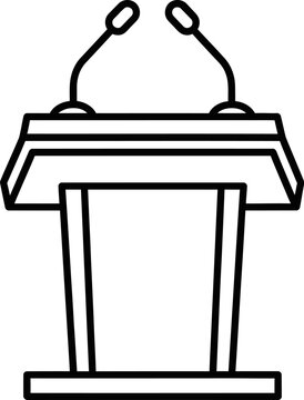 recommend clip art: Simple line drawing of a podium with two microphones for public speaking