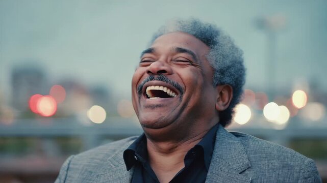 Portrait of a cheerful senior black man laughing out loud