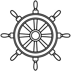 Obraz premium Nautical Ship Wheel – Clean Line Art Vector