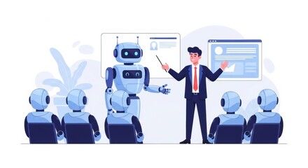 Future forward: Human instructor guiding robots during training session for innovative technologies