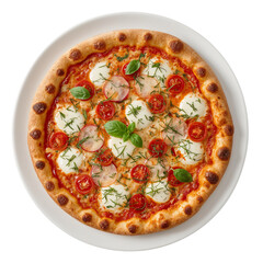 A culinary masterpiece: Exquisite margherita pizza with fresh ingredients presented on a white dish