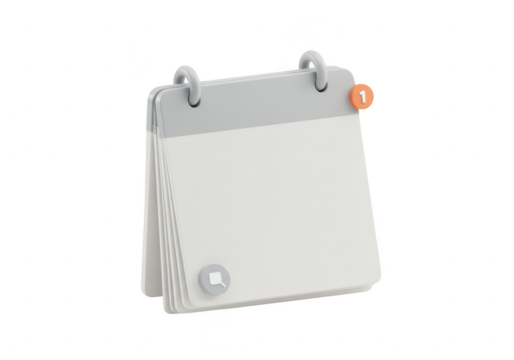 Photo of a 3d rendering of a calendar with a notification showing the 1st, isolated on transparent background, symbolizing a new beginning