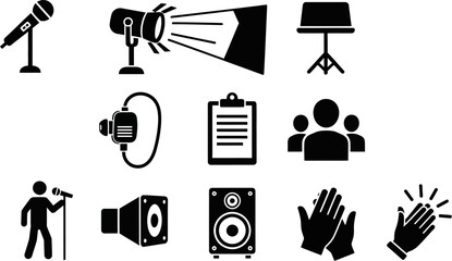 Collection of performance and entertainment icons for stage and audio