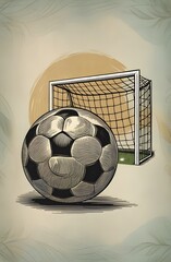 Vintage engraved soccer ball and goalpost illustration for sports design projects Genrative Ai
