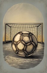 Vintage engraved soccer ball and goalpost illustration for sports design projects Genrative Ai
