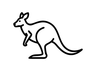Fototapeta premium Simple black line drawing of a kangaroo in motion. A clean, minimalist black line illustration of a kangaroo in a dynamic leaping pose against a pure white background.