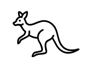 Fototapeta premium Simple black line drawing of a kangaroo in motion. A clean, minimalist black line illustration of a kangaroo in a dynamic leaping pose against a pure white background.