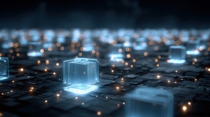 Abstract network grid with files and folders, futuristic software interface, digital document management system, store, search and organize documents, corporate business, paperless office