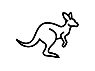 Fototapeta premium Simple black line drawing of a kangaroo in motion. A clean, minimalist black line illustration of a kangaroo in a dynamic leaping pose against a pure white background.