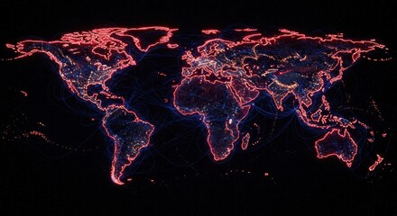 Worldwide data connectivity shown with glowing lines across digital world map