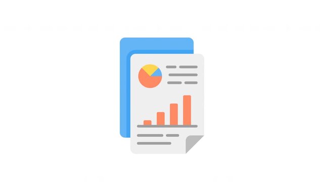 Animated report document in flat icon style, suitable for business report, performance review concept illustrations